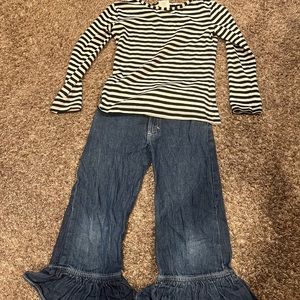Girls longs sleeve and ruffle pants set size 8